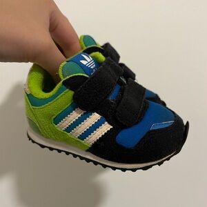 Adidas Kids Vibrant Blue and Lime Green Velcro Sneakers Toddler Boy's‎ Size 4